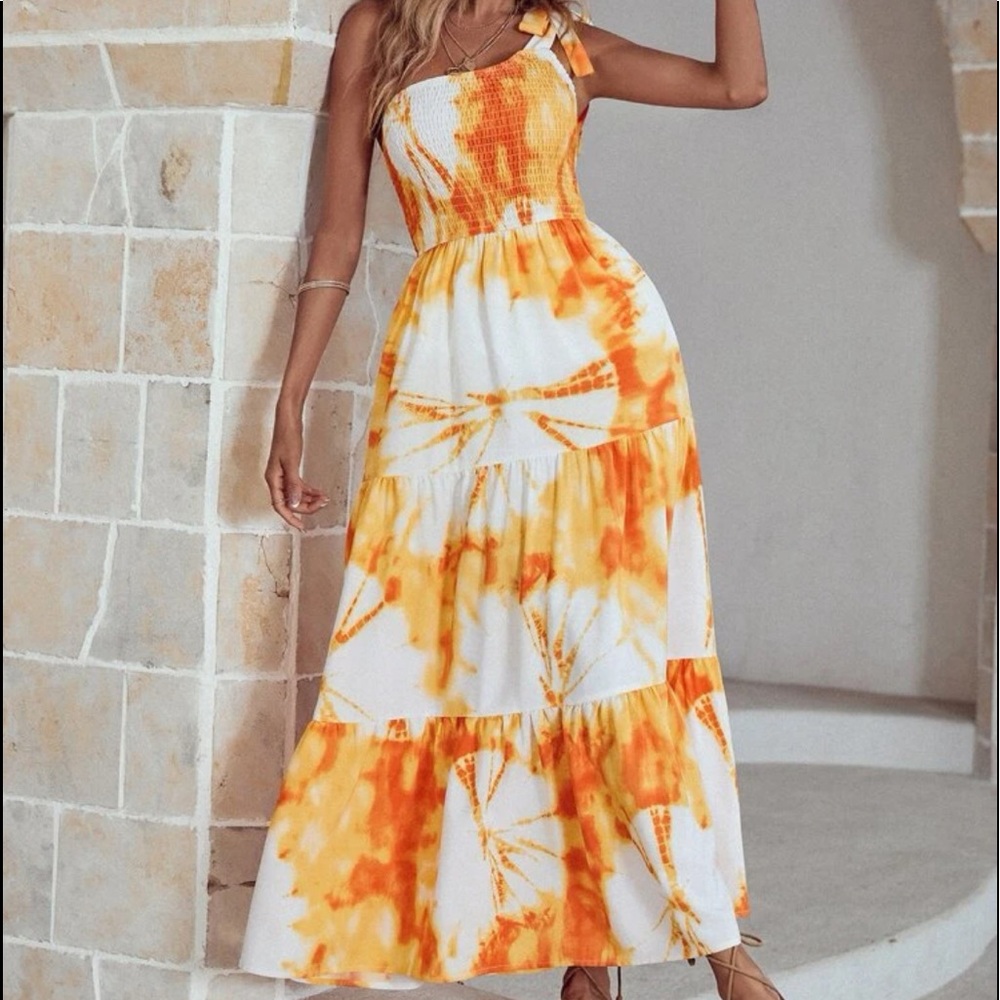 Boho Tie Dye One Shoulder Maxi Dress - Picture 4 of 7